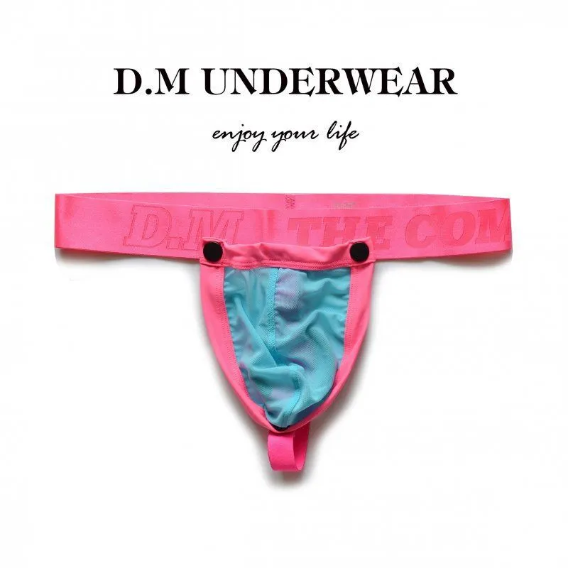 D.M men's transparent mesh suspender thong ring sex temptation