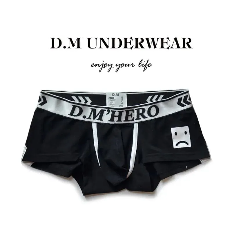 D.M Men's Underwear Low Waist Sexy Cartoon Smiley Boxers
