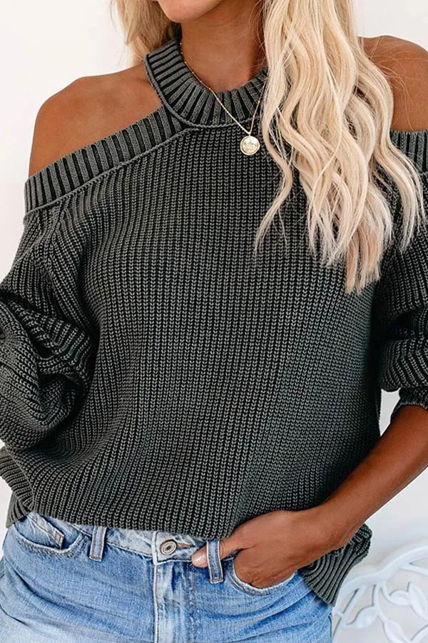 Dunnmall Sexy Round Neck Off The Shoulder Sweater