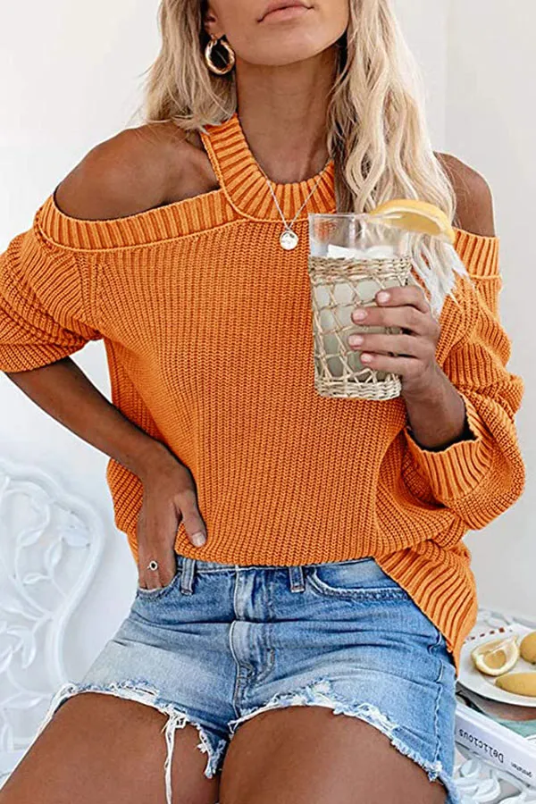 Dunnmall Sexy Round Neck Off The Shoulder Sweater