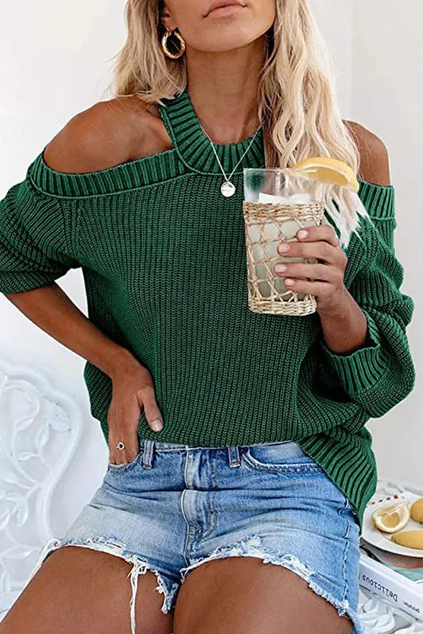 Dunnmall Sexy Round Neck Off The Shoulder Sweater