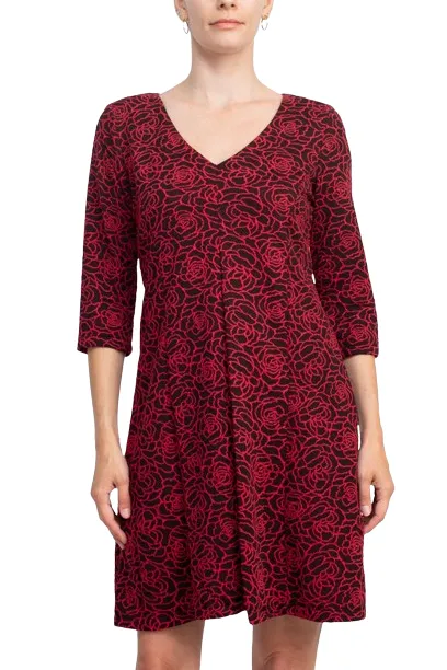 Emma & Michele V-Neck 3/4 Sleeve Embroidered Dress