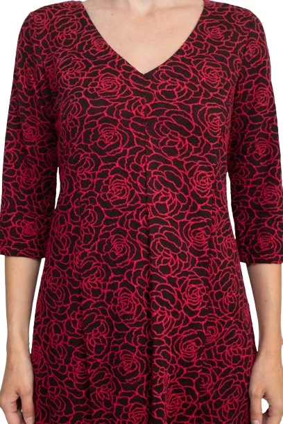 Emma & Michele V-Neck 3/4 Sleeve Embroidered Dress