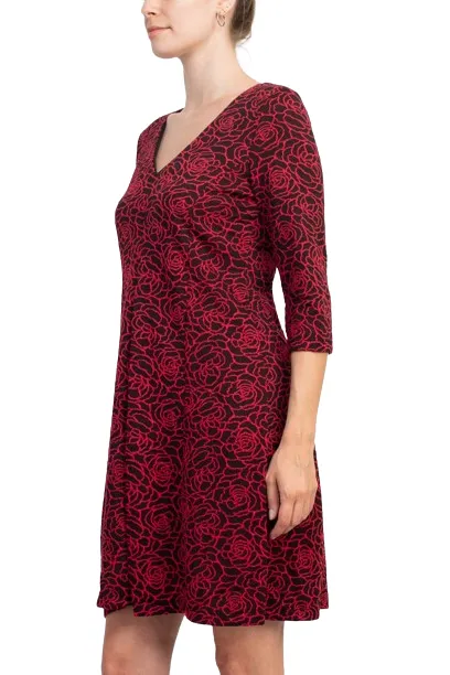 Emma & Michele V-Neck 3/4 Sleeve Embroidered Dress