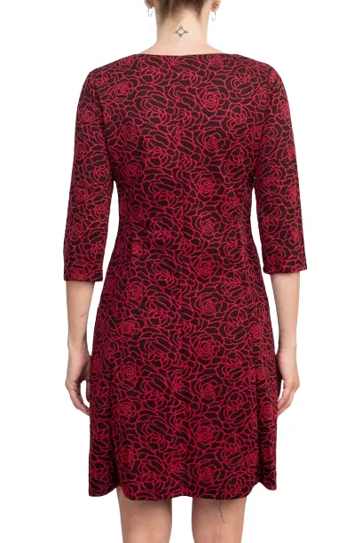 Emma & Michele V-Neck 3/4 Sleeve Embroidered Dress