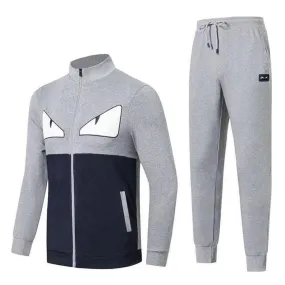 Fendi Roma Front Design Grey And NavyBlue  Cotten Tracksuits