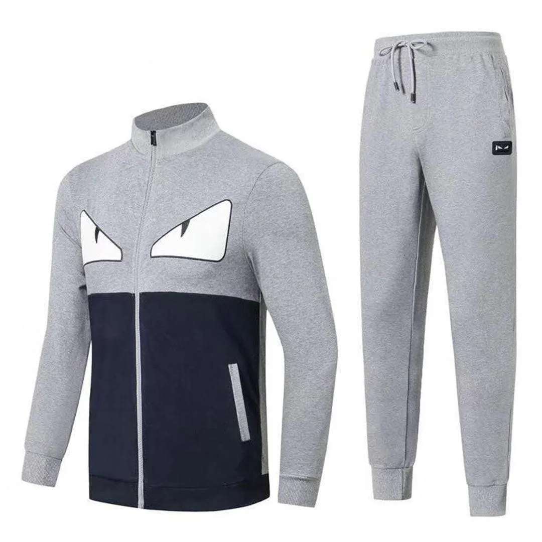 Fendi Roma Front Design Grey And NavyBlue  Cotten Tracksuits