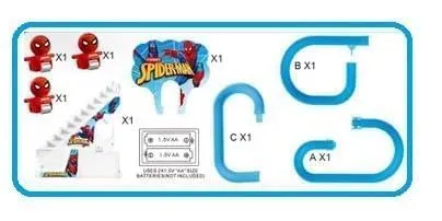 FUNVERSE® Spiderman Track Toys for Kids - Small Spiderman Stair Climbing Toys for Kids, Escalator Toy with Lights and Music - 3 Spiderman Included (Spiderman Track)