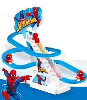 FUNVERSE® Spiderman Track Toys for Kids - Small Spiderman Stair Climbing Toys for Kids, Escalator Toy with Lights and Music - 3 Spiderman Included (Spiderman Track)