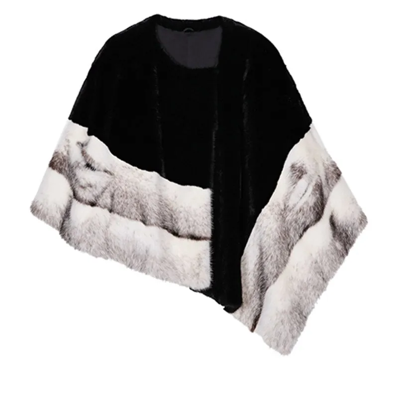 Genuine Mink  Fur  O-Neck Patchwork Long Spliced Coat