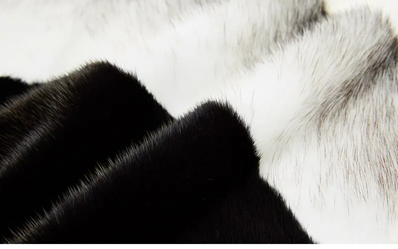 Genuine Mink  Fur  O-Neck Patchwork Long Spliced Coat