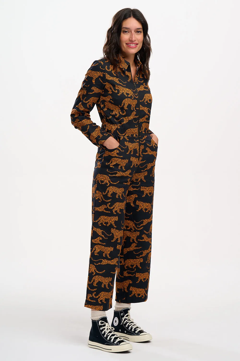 Gertie Cropped Jumpsuit Leopard Black/Tan