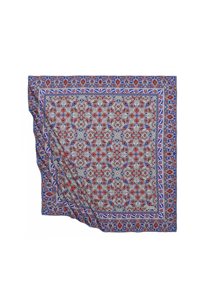 Gray Turkish Patterned Tile Pattern Silk Square Scarf