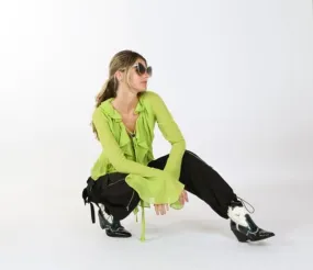 Green Ruffle Crepe Blouse