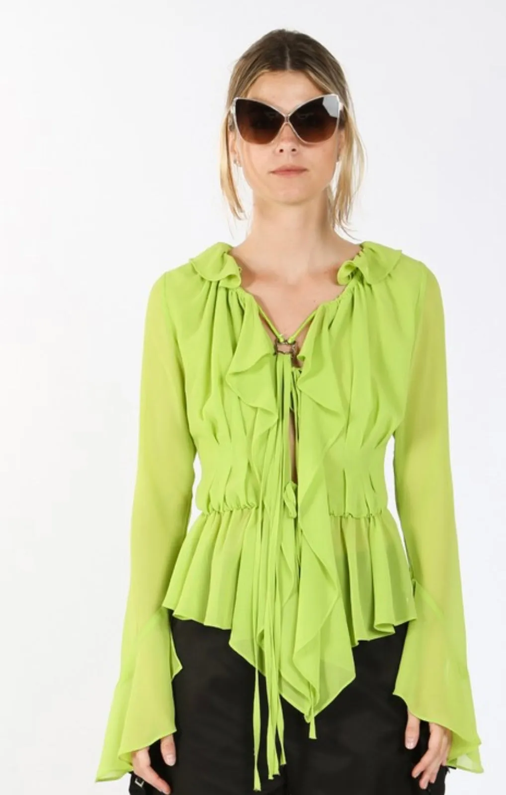 Green Ruffle Crepe Blouse