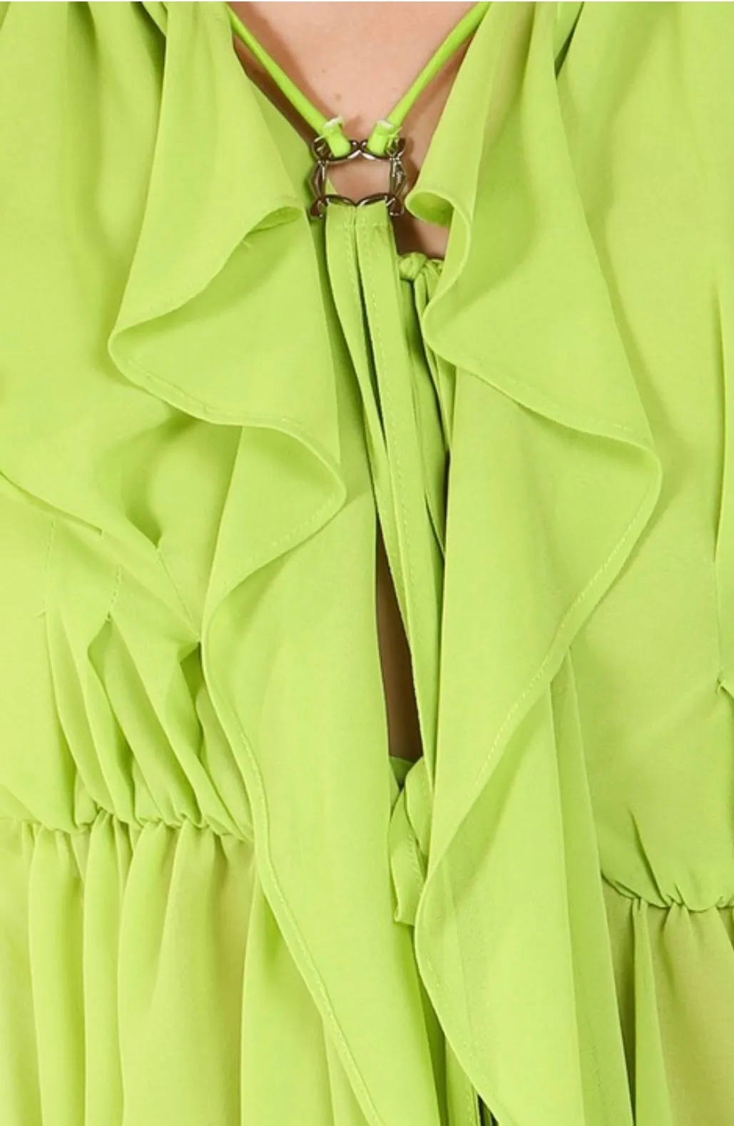 Green Ruffle Crepe Blouse