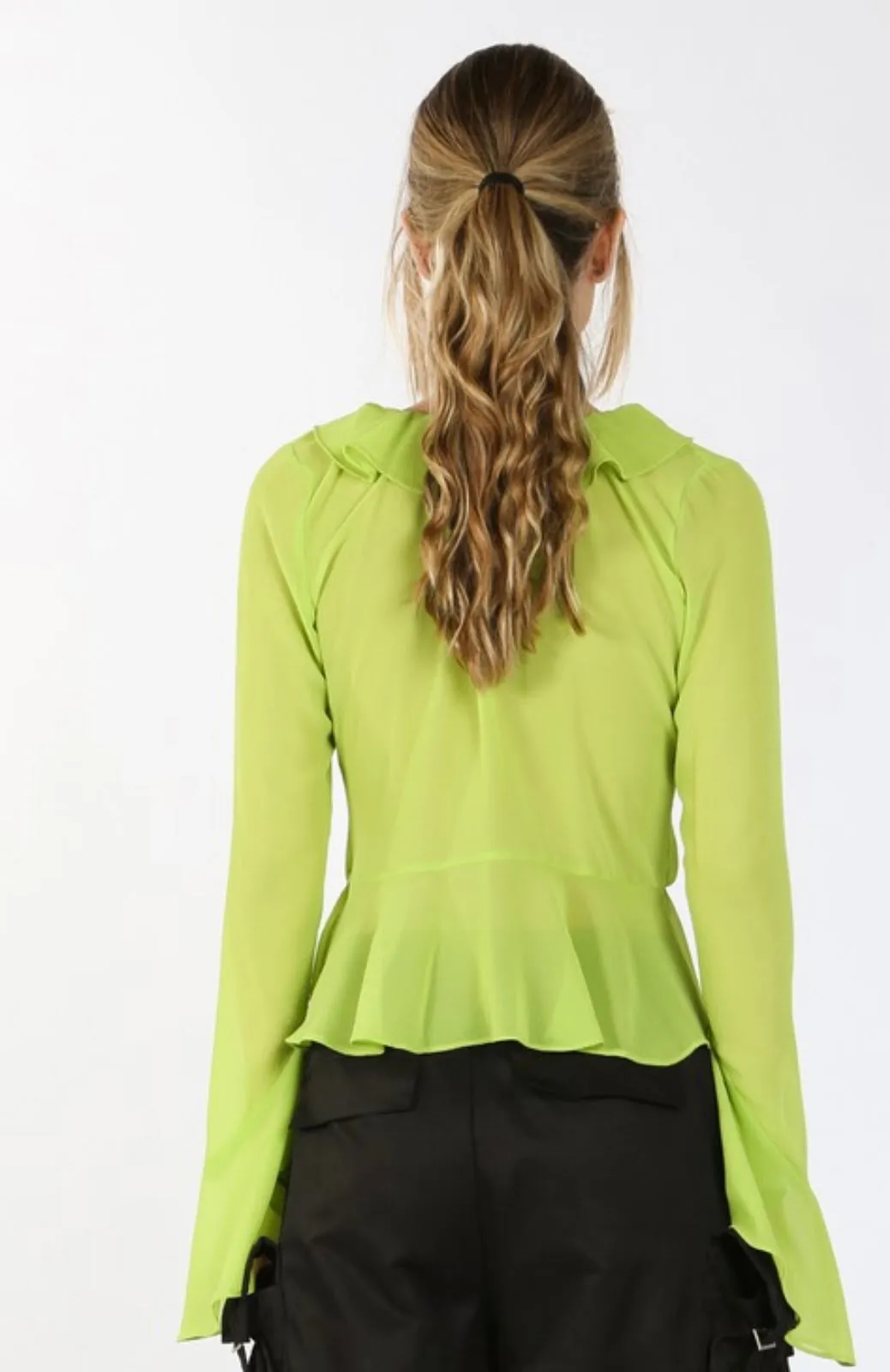 Green Ruffle Crepe Blouse