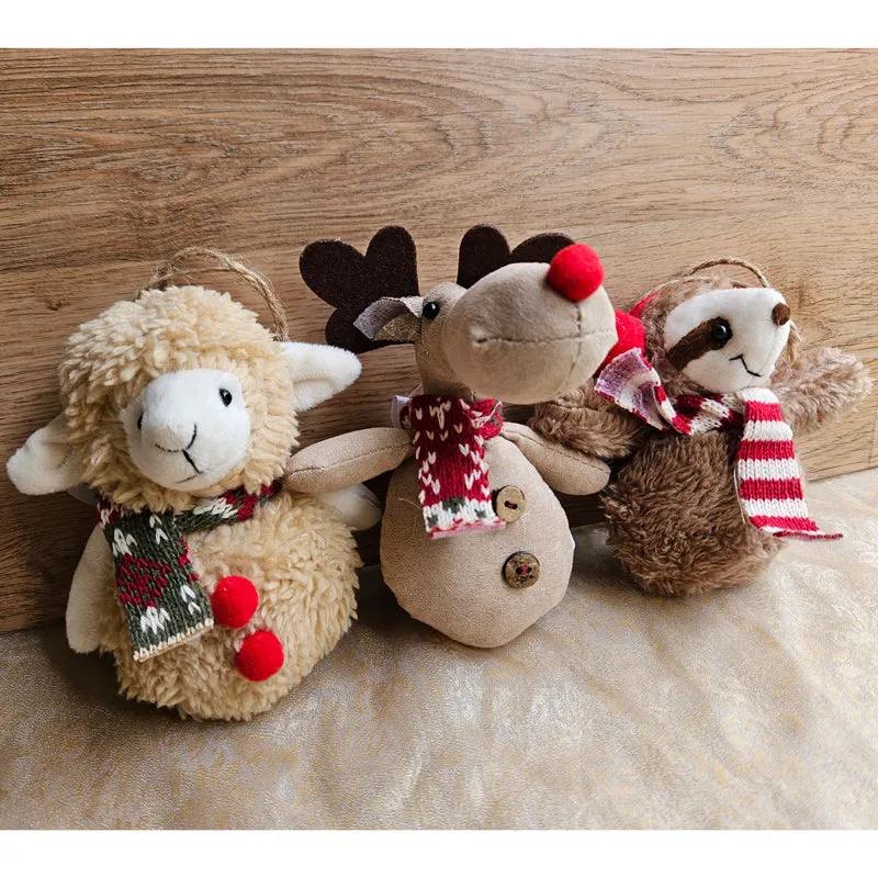 Hanging Fleecy Reindeer Christmas Ornament