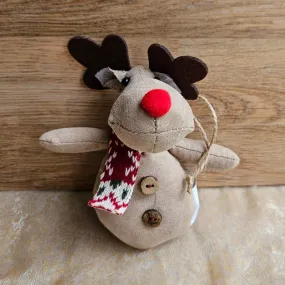Hanging Fleecy Reindeer Christmas Ornament