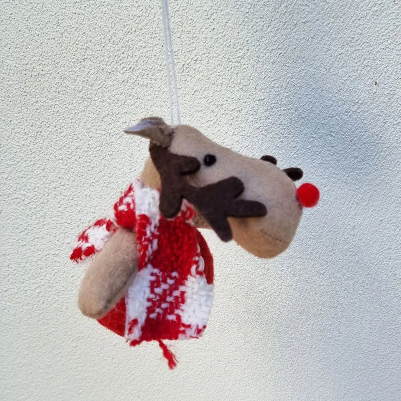 Hanging Reindeer With Knit Scarf Christmas Ornament
