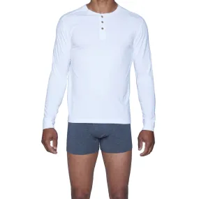 Henley Lounge Shirt in White by Wood Underwear
