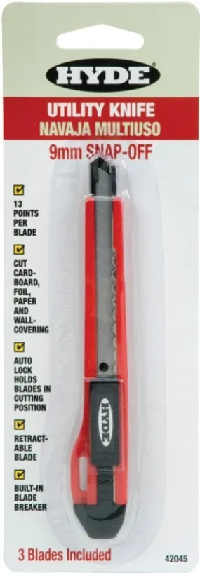 Hyde 42045 Utility Knife, 9 mm W Blade, Stainless Steel Blade, Blue Handle :CD: QUANTITY: 1