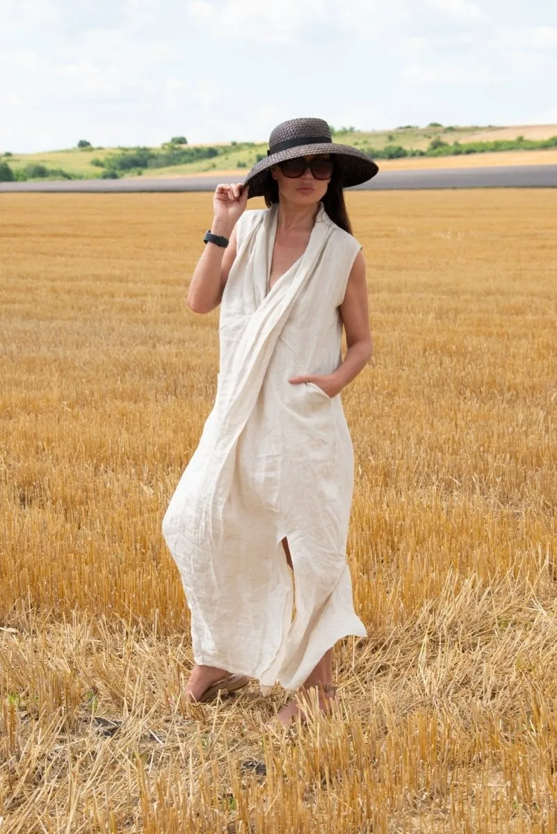 IVETA Linen V Neck Dress