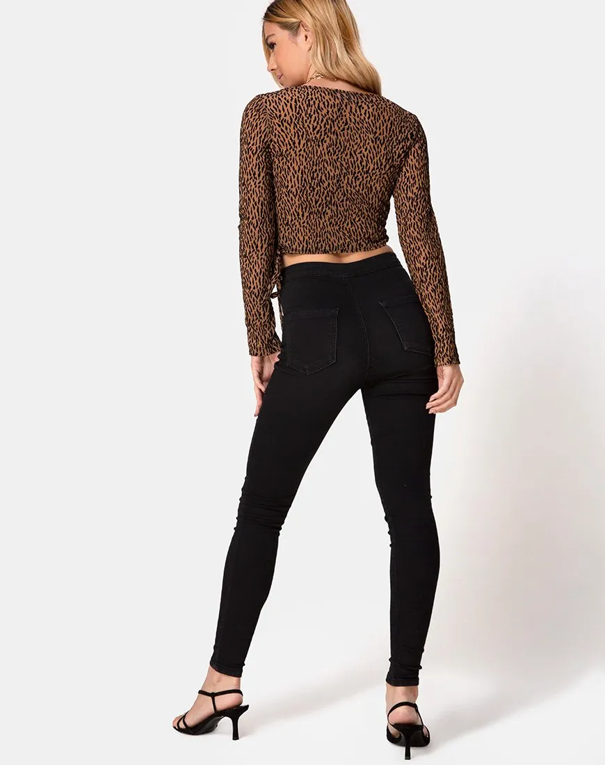 Kayak Wrap Top in Animal Flock Tan Net