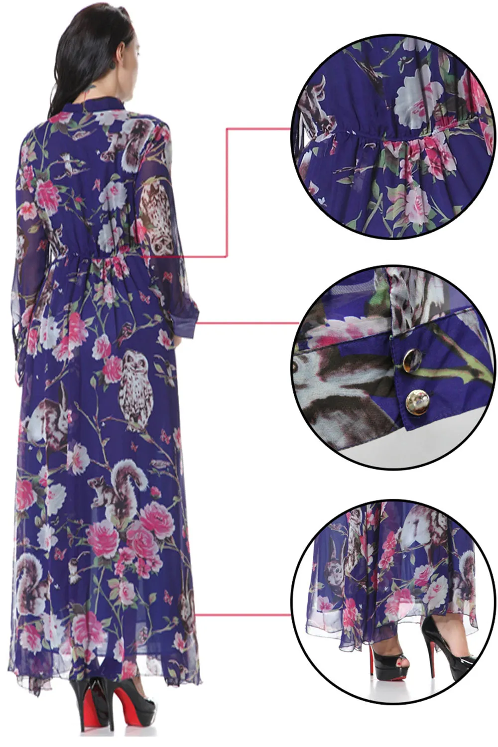Ketty More Women Plus Size Collar Neck Floral Printed Decorated Maxi Dress-KMWD401