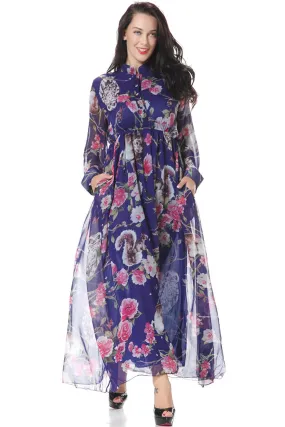 Ketty More Women Plus Size Collar Neck Floral Printed Decorated Maxi Dress-KMWD401