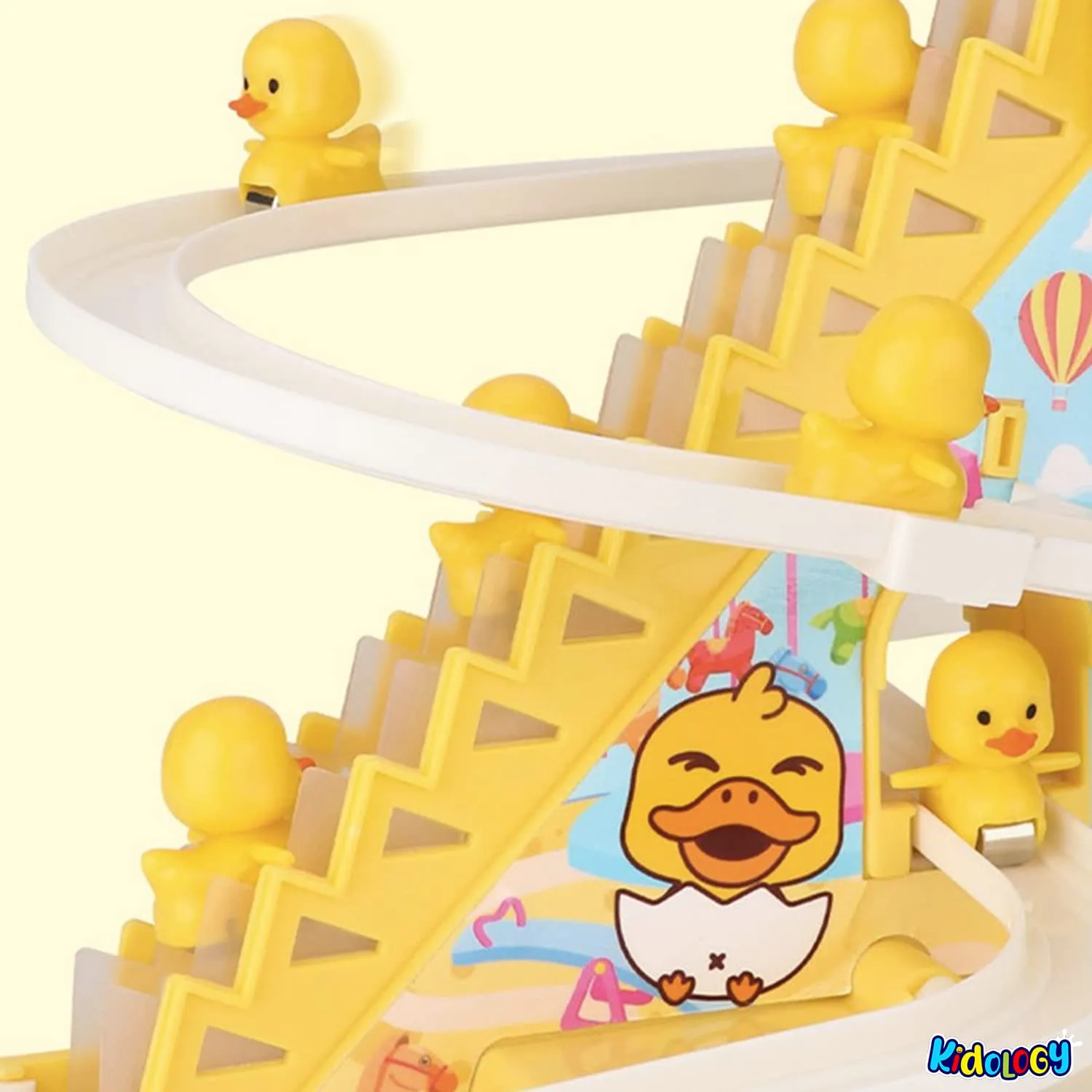 Kidology Electric Stair Climbing Track Toy for Kids, Duck Roller Coaster Toys with Flashing Lights and Music for Toddlers Boys and Girls (3 Duck Slide)