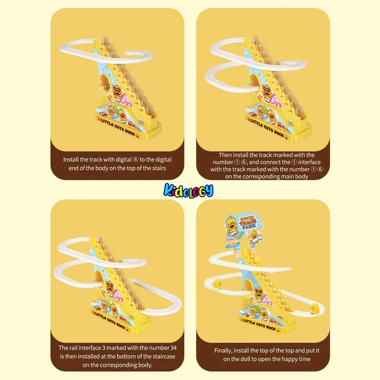 Kidology Electric Stair Climbing Track Toy for Kids, Duck Roller Coaster Toys with Flashing Lights and Music for Toddlers Boys and Girls (3 Duck Slide)