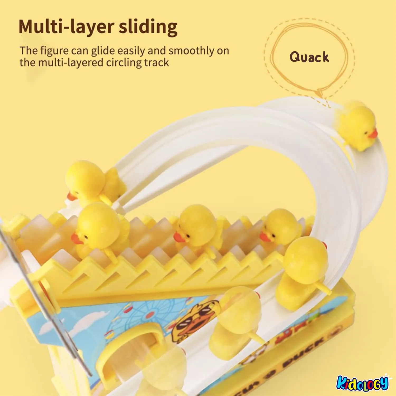 Kidology Electric Stair Climbing Track Toy for Kids, Duck Roller Coaster Toys with Flashing Lights and Music for Toddlers Boys and Girls (3 Duck Slide)