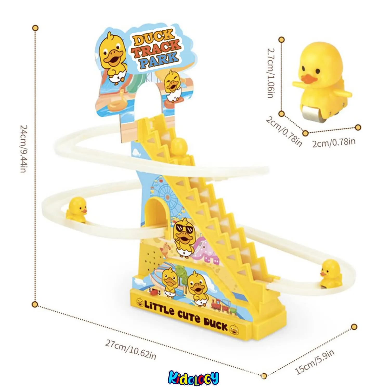 Kidology Electric Stair Climbing Track Toy for Kids, Duck Roller Coaster Toys with Flashing Lights and Music for Toddlers Boys and Girls (3 Duck Slide)