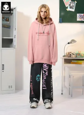 Letter Print Stretch Rope Jogger Casual Pants
