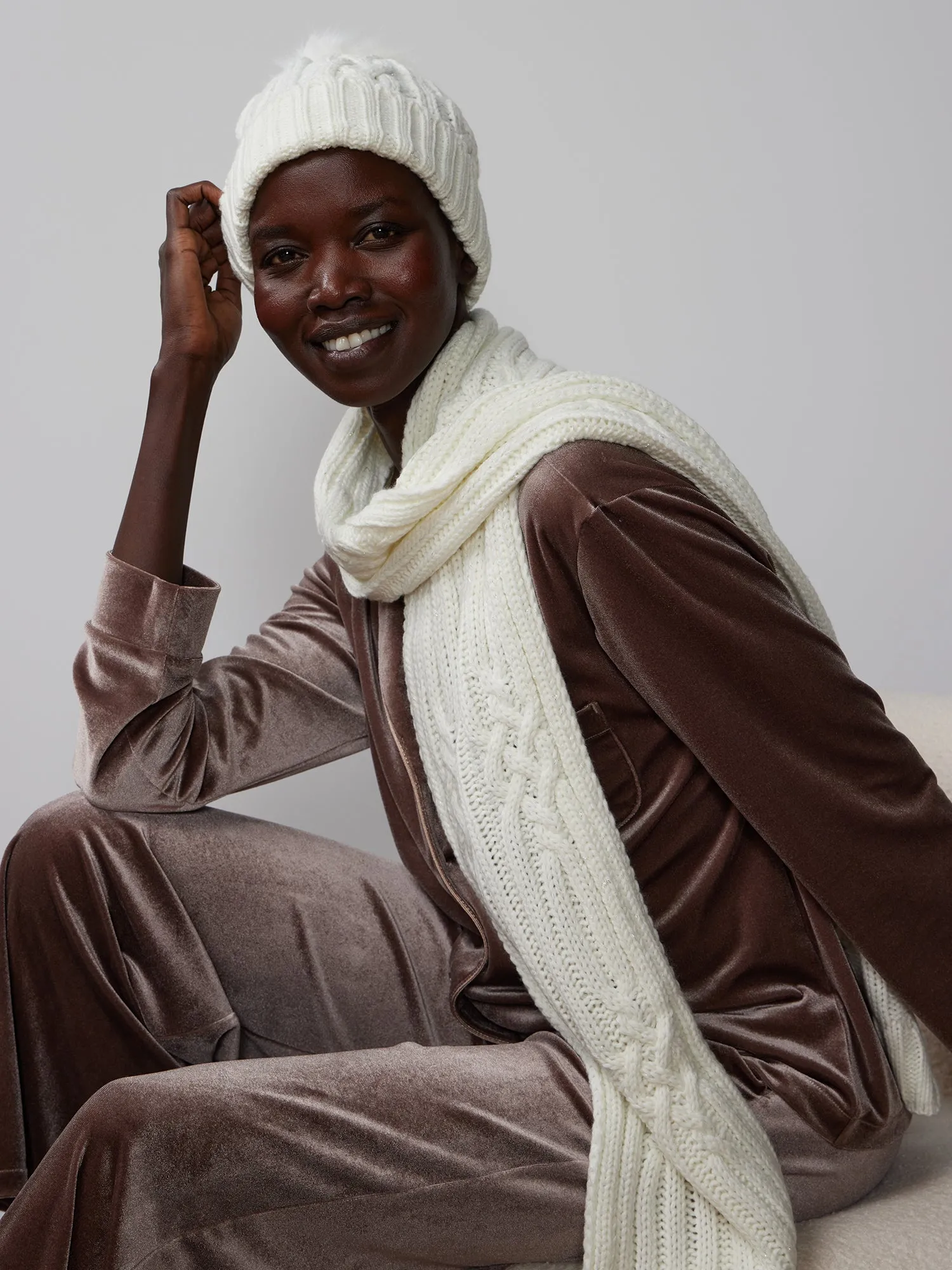 Lurex Cable Scarf & Beanie Set