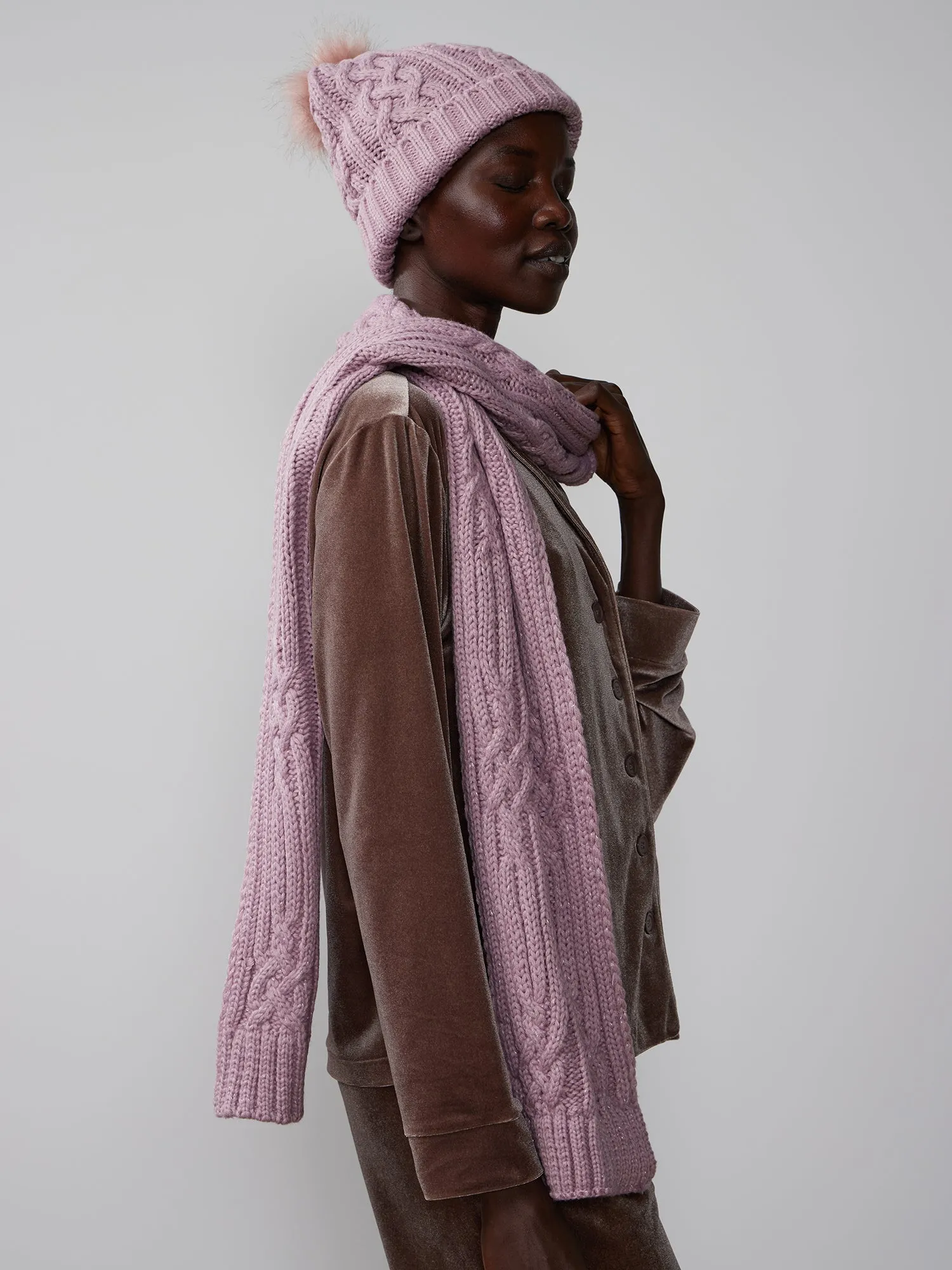 Lurex Cable Scarf & Beanie Set