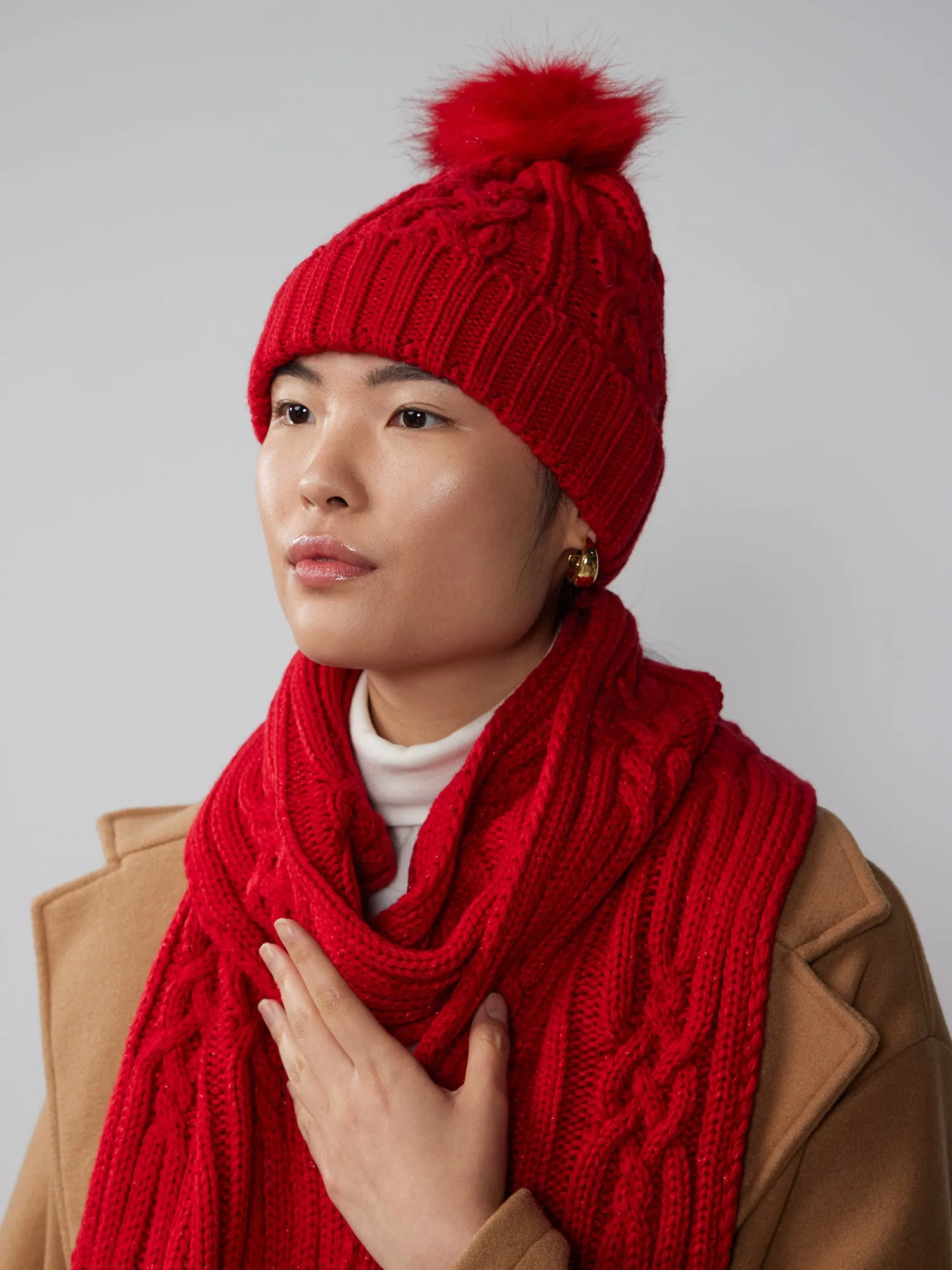 Lurex Cable Scarf & Beanie Set