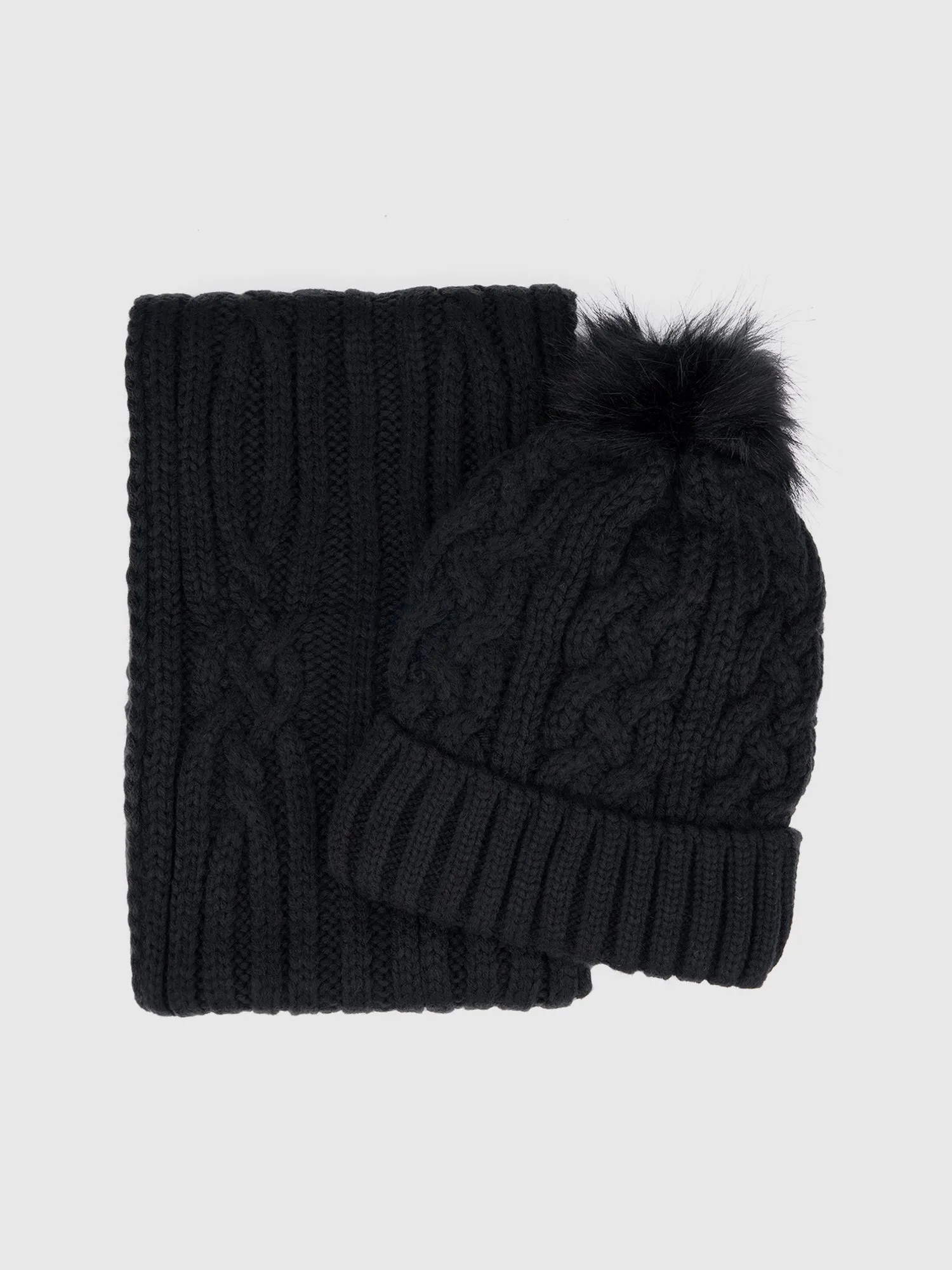 Lurex Cable Scarf & Beanie Set