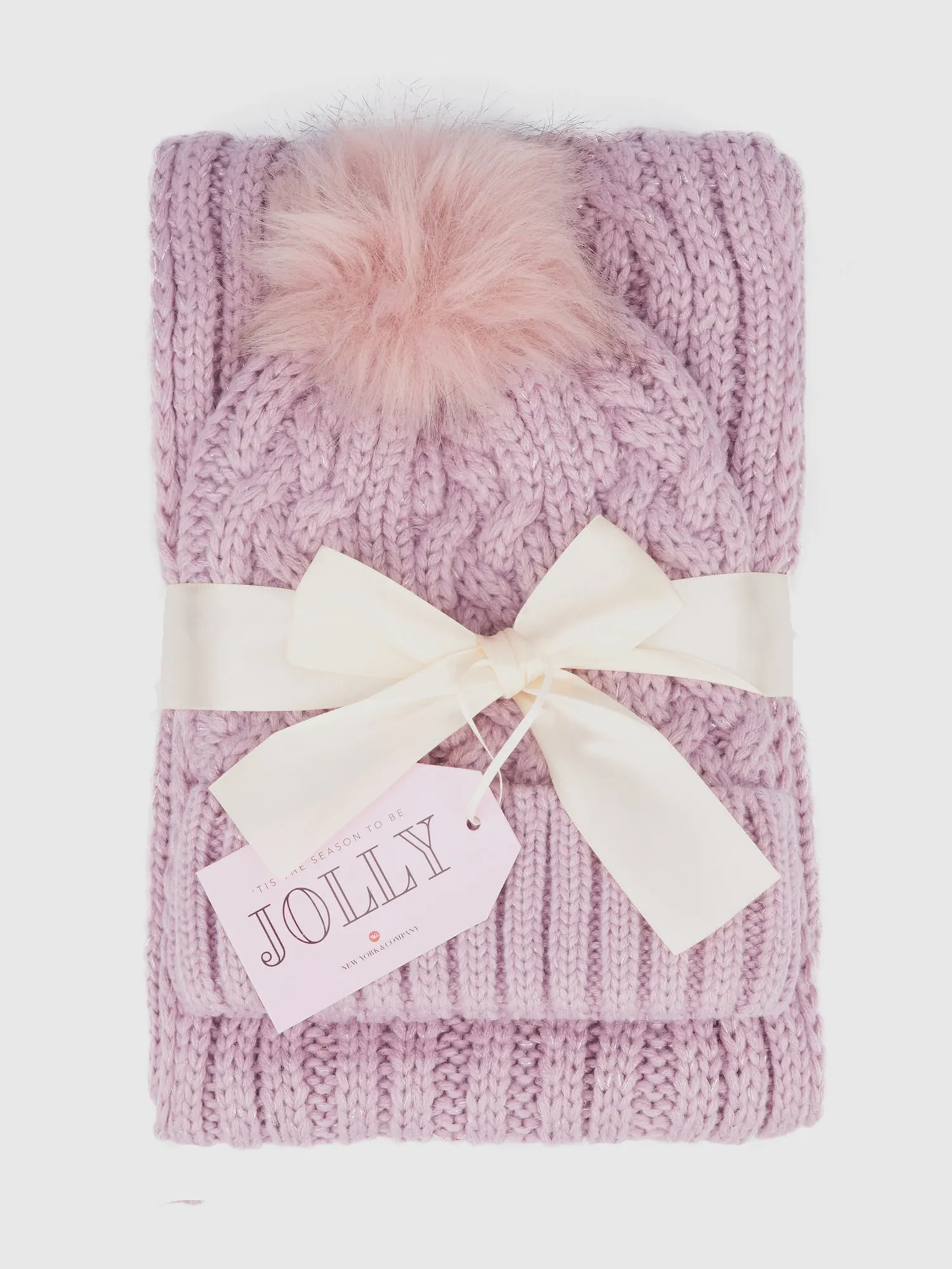 Lurex Cable Scarf & Beanie Set