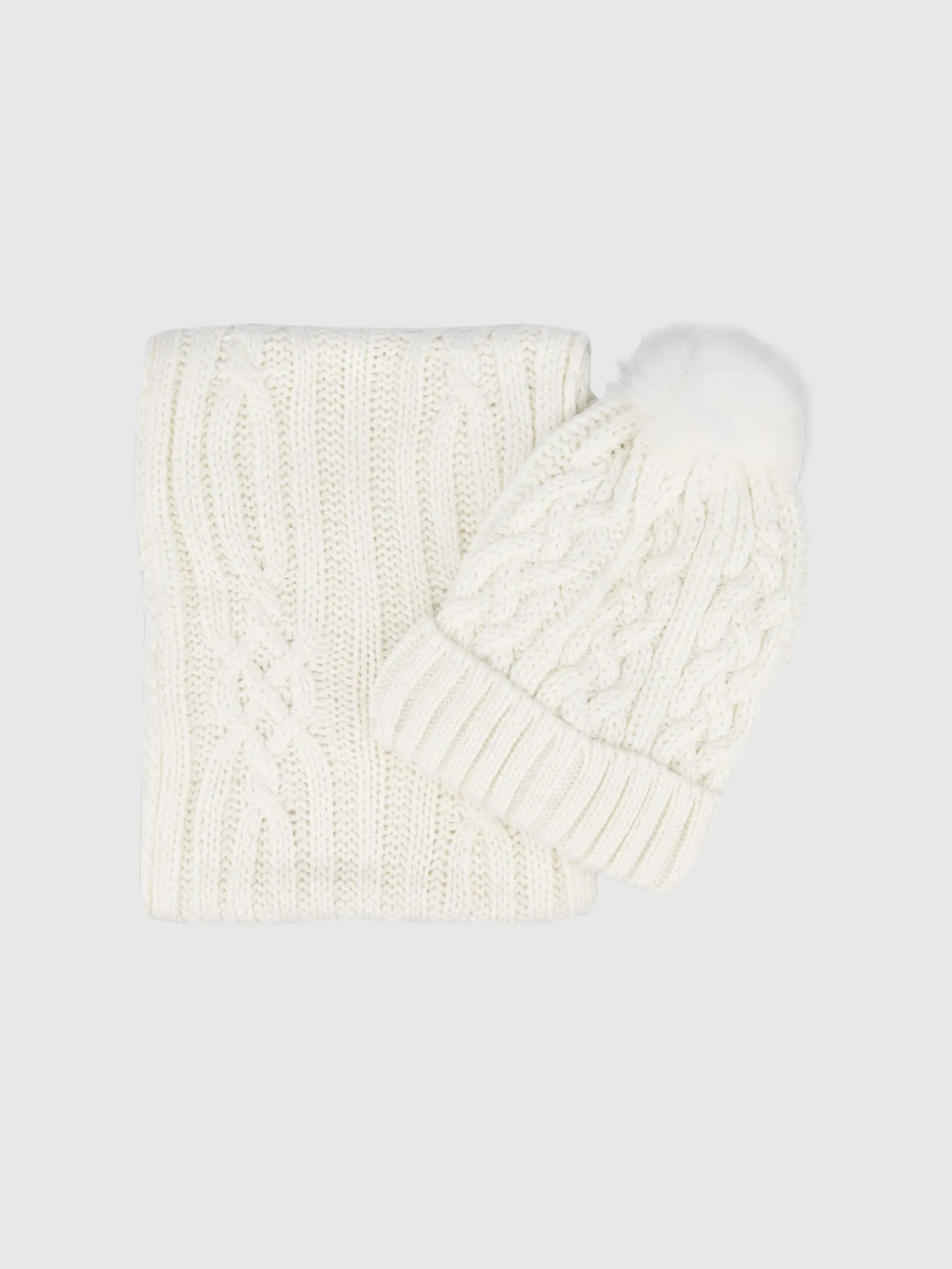 Lurex Cable Scarf & Beanie Set