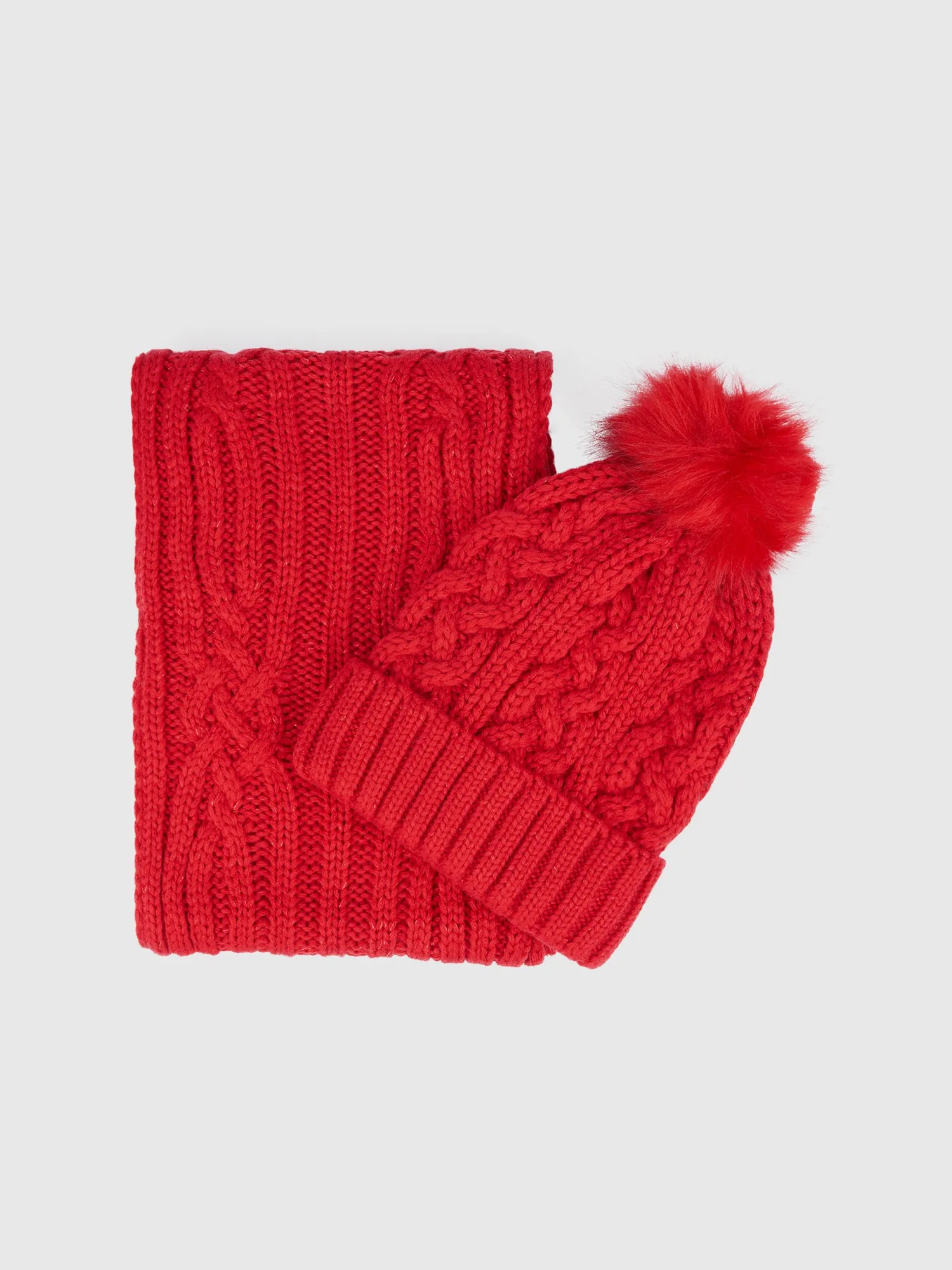 Lurex Cable Scarf & Beanie Set