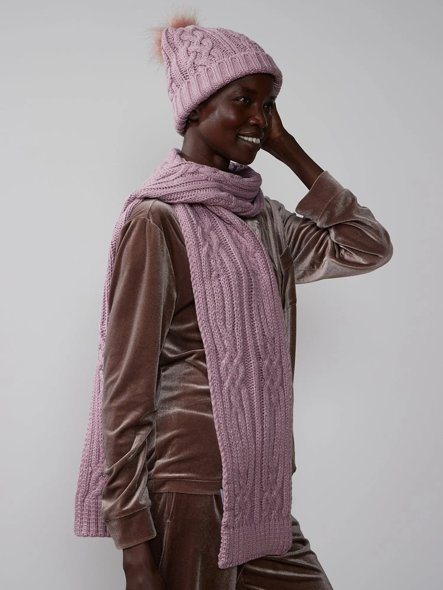 Lurex Cable Scarf & Beanie Set