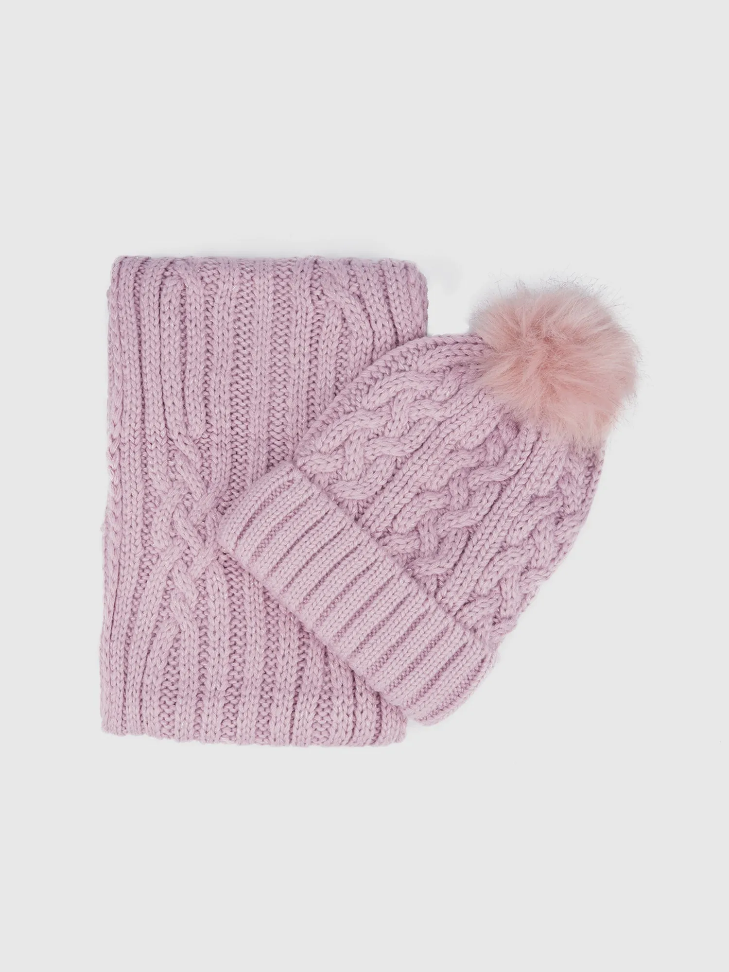 Lurex Cable Scarf & Beanie Set