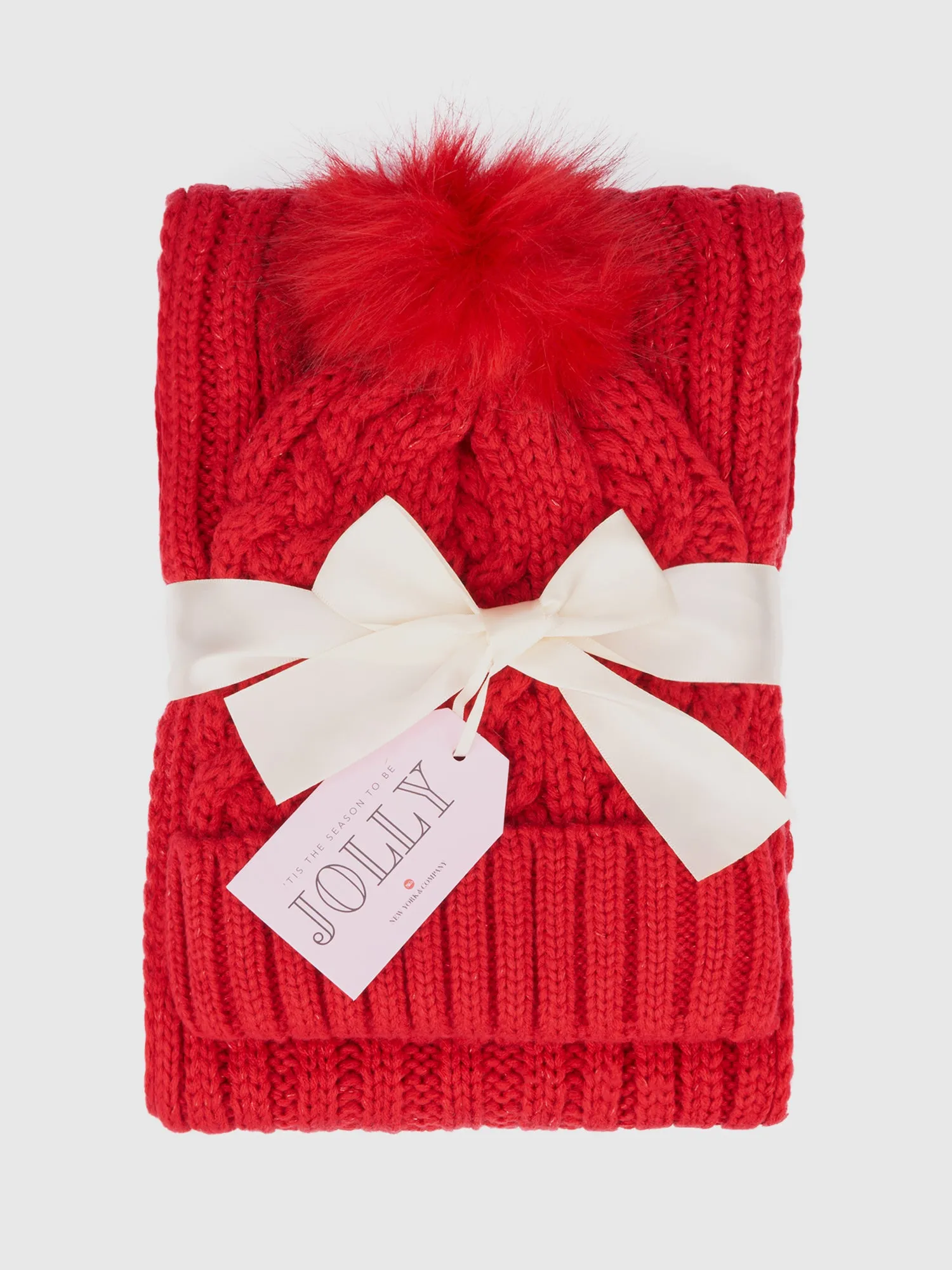 Lurex Cable Scarf & Beanie Set