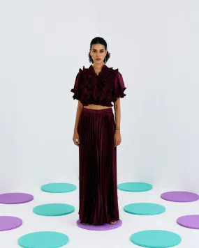 Maroon Frill Pleated Top