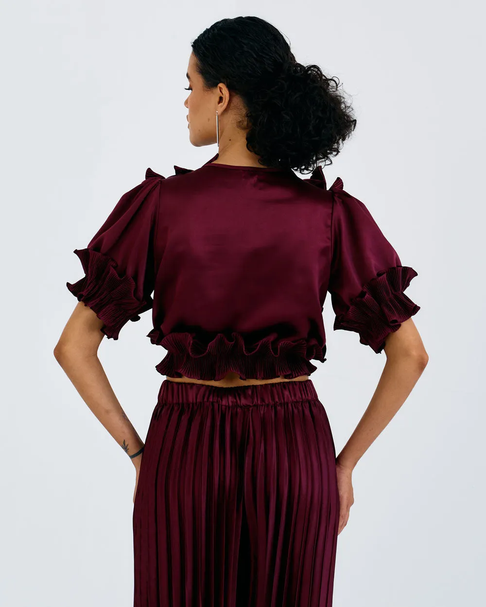Maroon Frill Pleated Top
