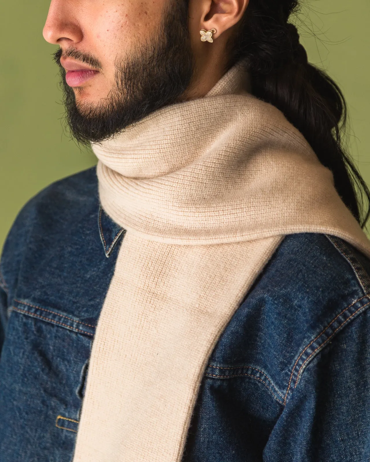 Merino Lambswool Sock Knit Scarf - Off White