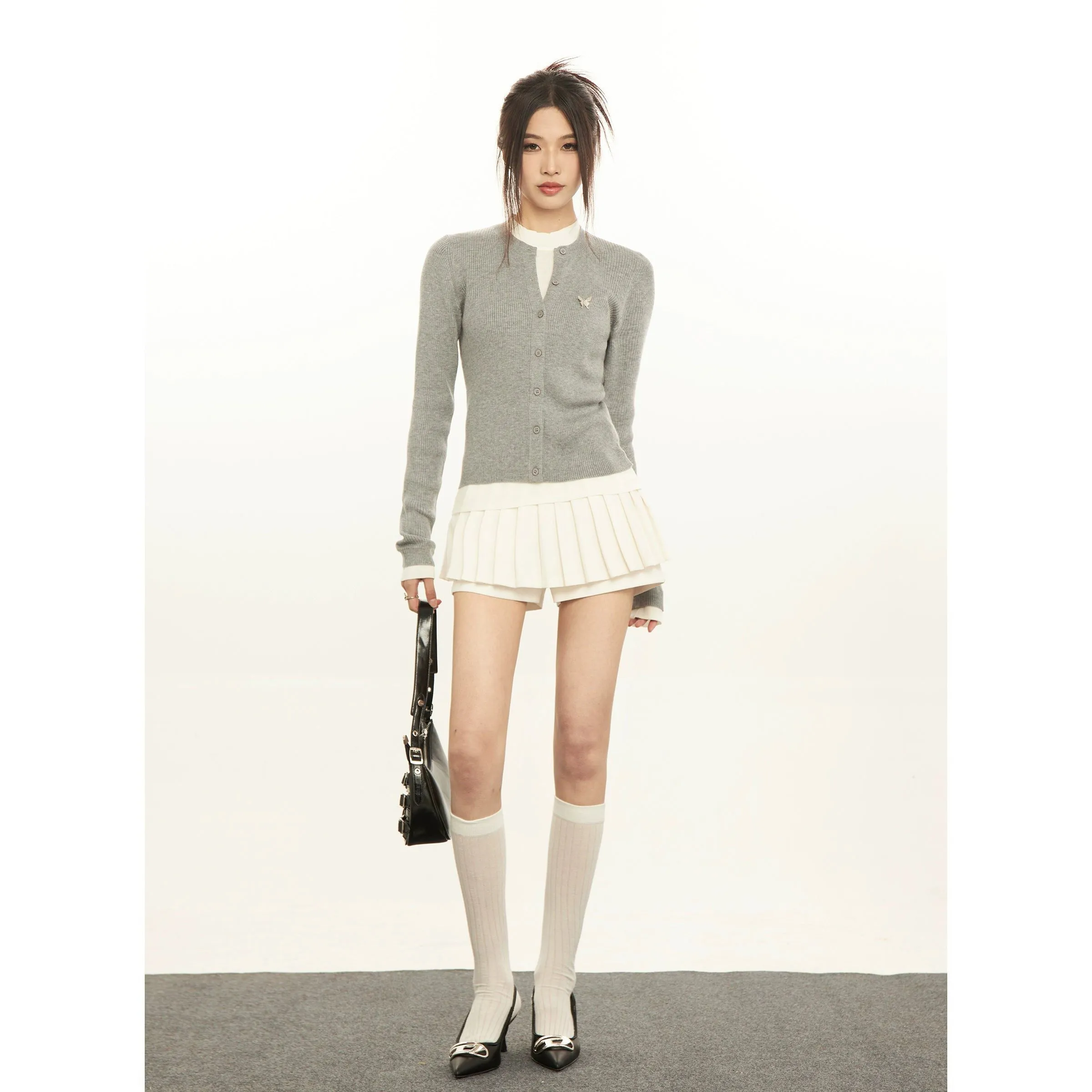 Mina Contrast Butterfly Accent Knit Cardigan
