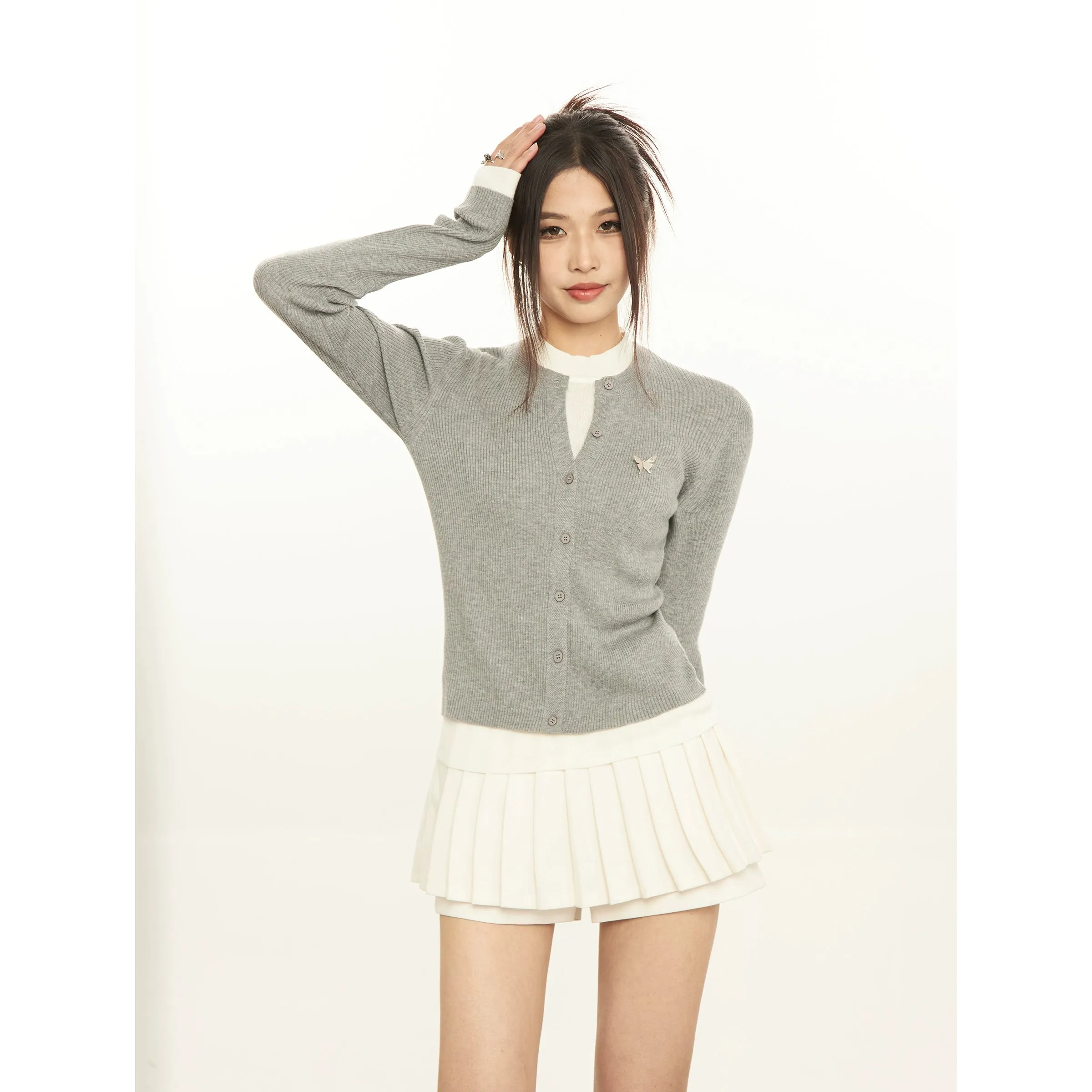Mina Contrast Butterfly Accent Knit Cardigan